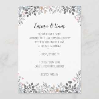 Faire-part de mariage floral bleu botanique