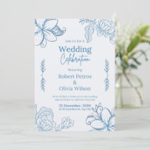 Faire-part de mariage Floral bleu classique