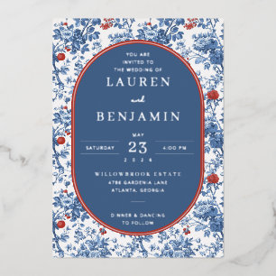 Faire-part de mariage floral bleu élégant