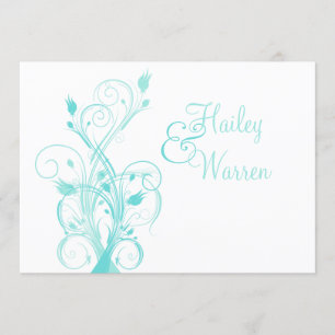 Faire-part de mariage floral bleu et blanc d'Aqua