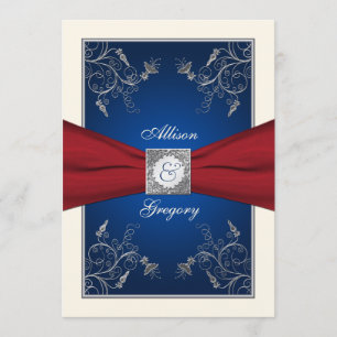 Faire-part de mariage Floral bleu ivoire rouge