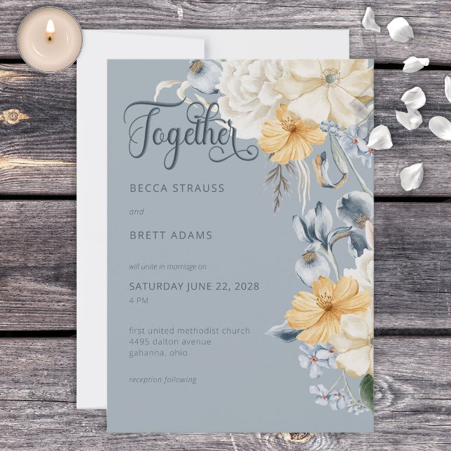 Faire-part de mariage Floral bleu jaune et blanc (Créateur téléchargé)