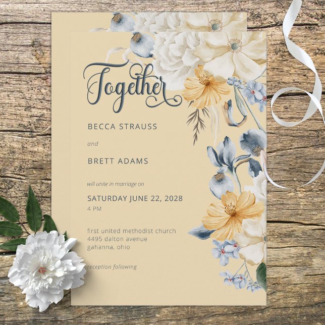 Faire-part de mariage Floral bleu jaune et blanc (Créateur téléchargé)