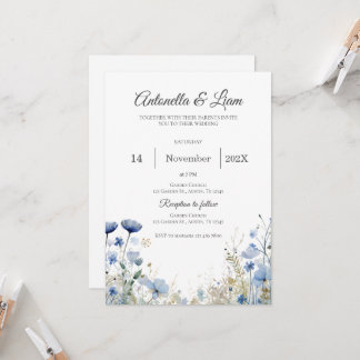 Faire-part de mariage floral bleu marine