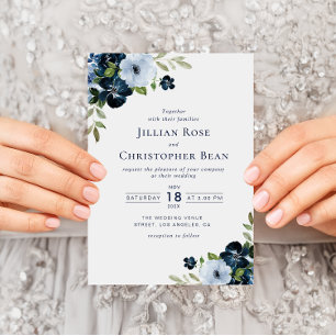 faire-part de mariage floral bleu marine et bleu c