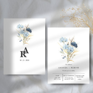Faire-part de mariage Floral bleu minimaliste mode