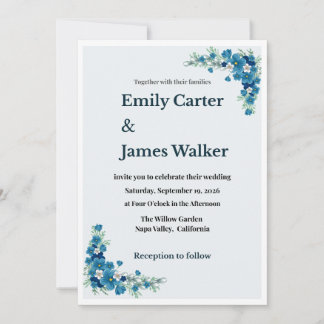 Faire-part de mariage floral bleu poussiéreux