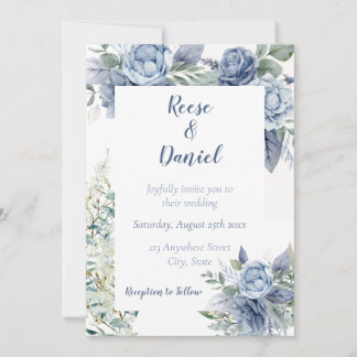 Faire-part de mariage floral bleu poussiéreux