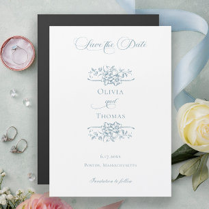 Faire-part de mariage floral bleu poussiéreux