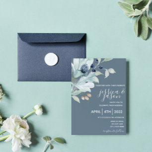 Faire-part de mariage floral bleu poussiéreux
