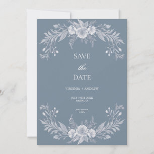 Faire-part de mariage floral bleu poussiéreux vict