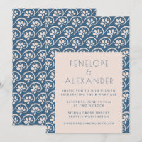 Faire-part de mariage floral bleu scandinave moder