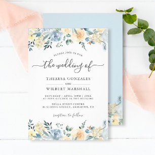 Faire-part de mariage floral bleu vanille bohème