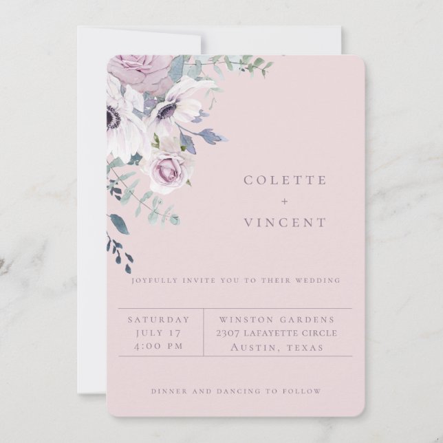 Faire-part de mariage Floral Blush Jardin Poussiér (Devant)
