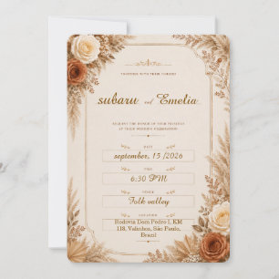Faire-part de mariage floral bohème neutre rustiqu