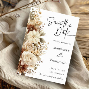 Faire-part de mariage floral bohème rustique neutr