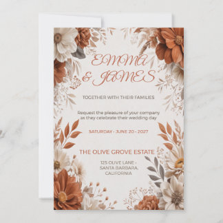 Faire-part de mariage floral bohème Terracotta & C