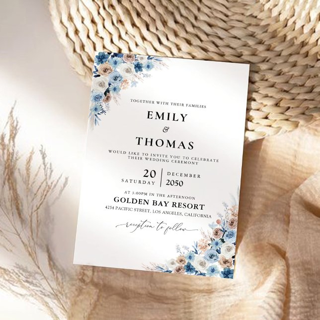 Faire-part de mariage Floral Boho Bleu (Créateur téléchargé)