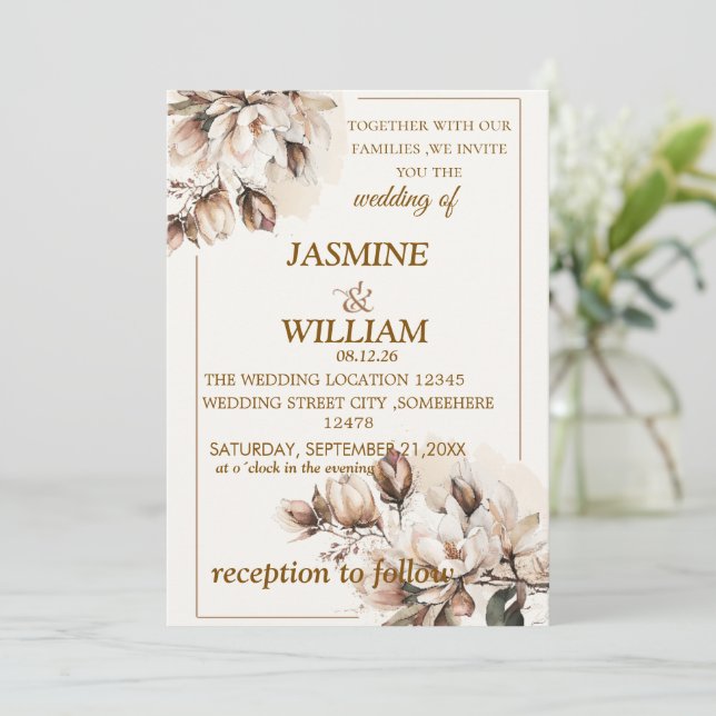 Faire-part de mariage Floral Boho Neutre Rustique (Debout devant)