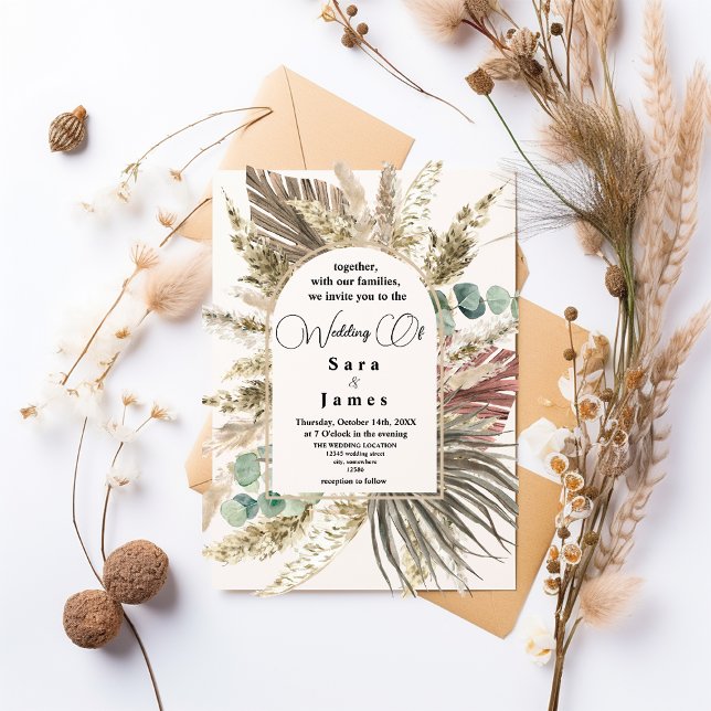 Faire-part de mariage Floral Boho Neutre Rustique (Créateur téléchargé)