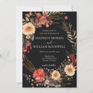 Faire-part de mariage Floral Boho Noir Élégant Chi