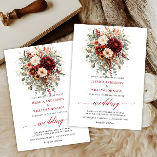 Faire-part de mariage floral boho verdure Bourgogn