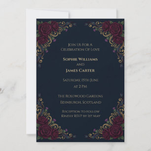 Faire-part de mariage floral bordeaux foncé