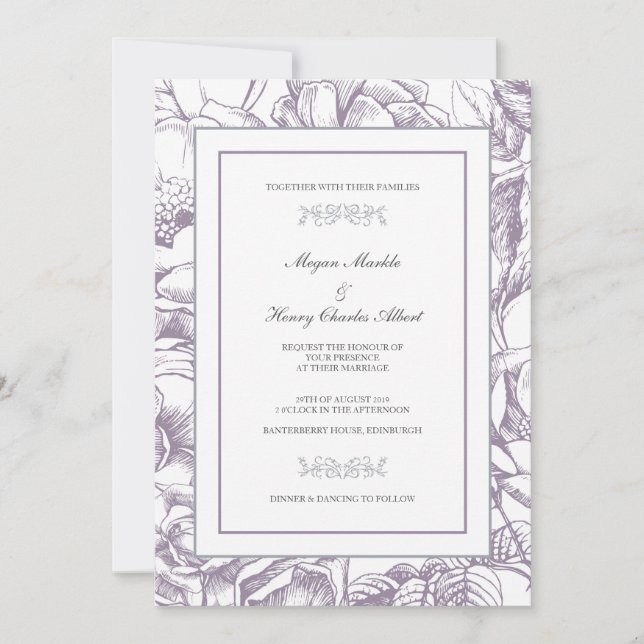 Faire-part de mariage floral botanique de Lilac et (Devant)