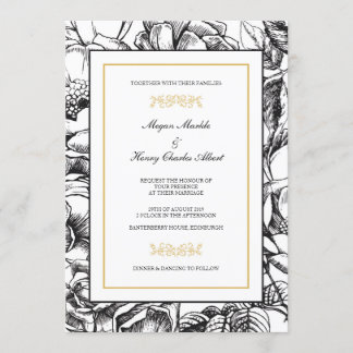 Faire-part de mariage floral botanique noir et or