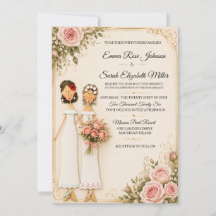 Faire-part de mariage floral Bouquet de roses Deux