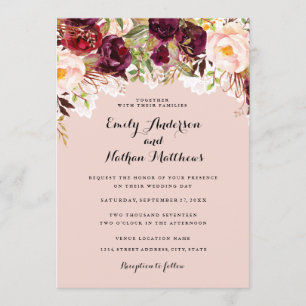 Faire-part de mariage floral Bourgogne pêche en de