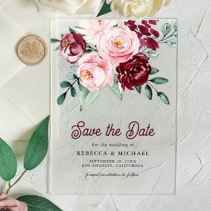 Faire-part de mariage floral Bourgogne rose
