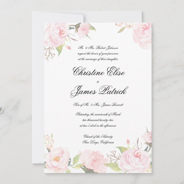 Faire-part de mariage floral brillant romantique (Devant)