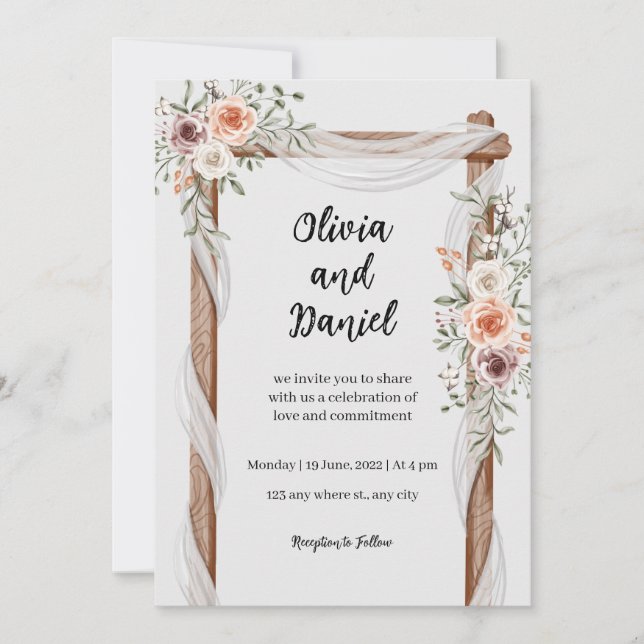 Faire-part de mariage floral Brown blanc (Devant)