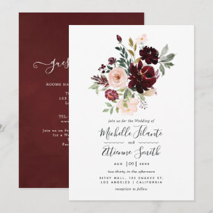 Faire-part de mariage floral Burgundy Berry et Blu