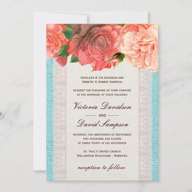 Faire-part de mariage floral chic minable (Devant)