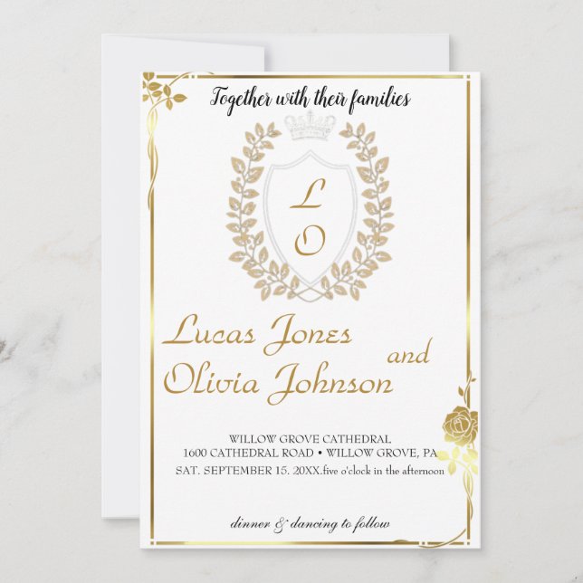 Faire-part de mariage Floral Classique Monogram Cr (Devant)