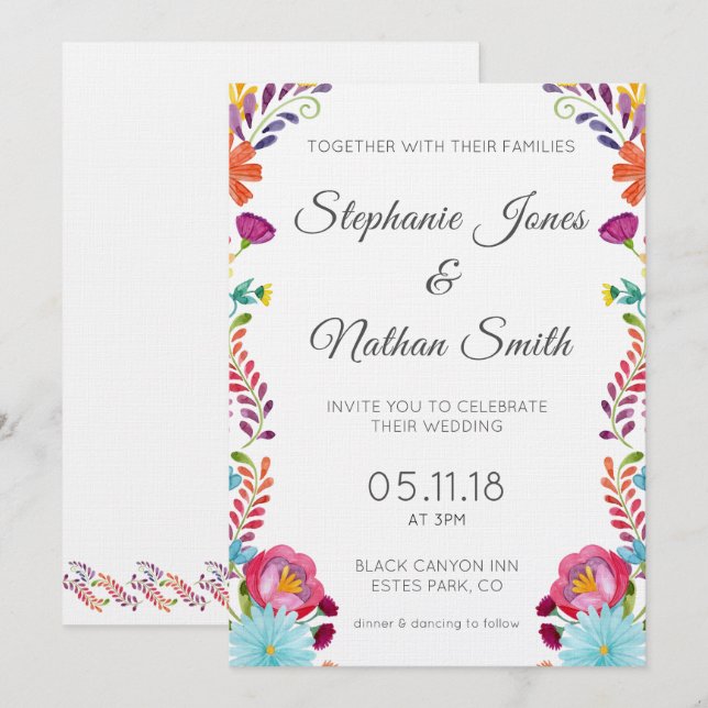 Faire-part de mariage floral coloré (Devant / Derrière)