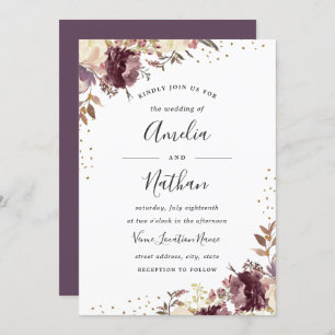 Faire-part de mariage floral d'aquarelle d'or