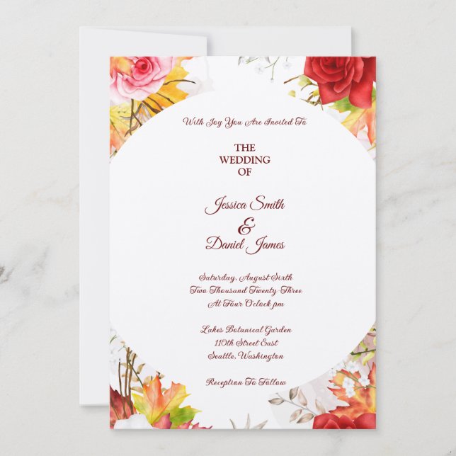 Faire-part de mariage floral d'automne (Devant)