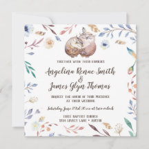 Faire-part de mariage floral de chouettes Boho Lov