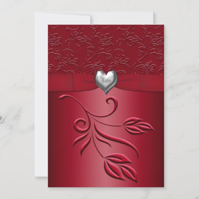 Faire-part de mariage floral de coeur d'argent de (Devant)