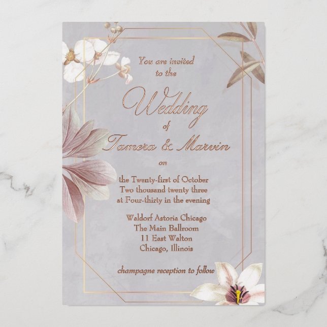faire-part de mariage floral de feuille réelle (Recto)