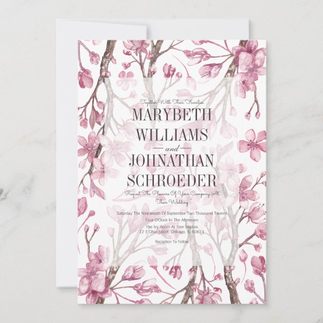 Faire-part de mariage floral de fleurs de cerisier (Devant)