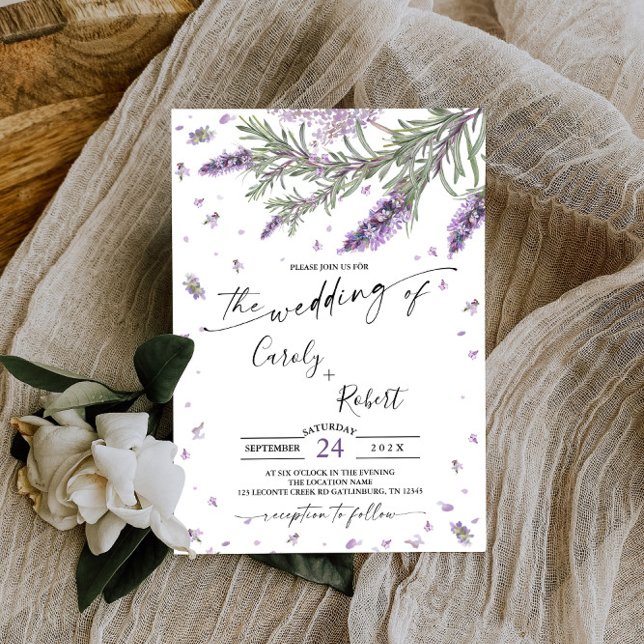 Faire-part de mariage floral de lavande rustique (Créateur téléchargé)