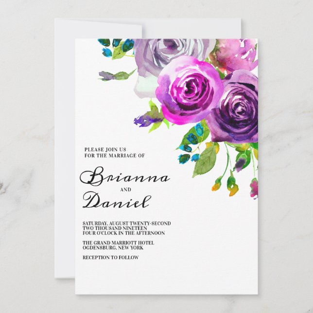 Faire-part de mariage floral de Lavender (Devant)