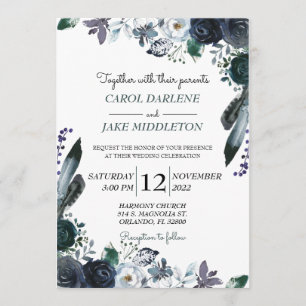 Faire-part de mariage floral de marine d'aquarelle