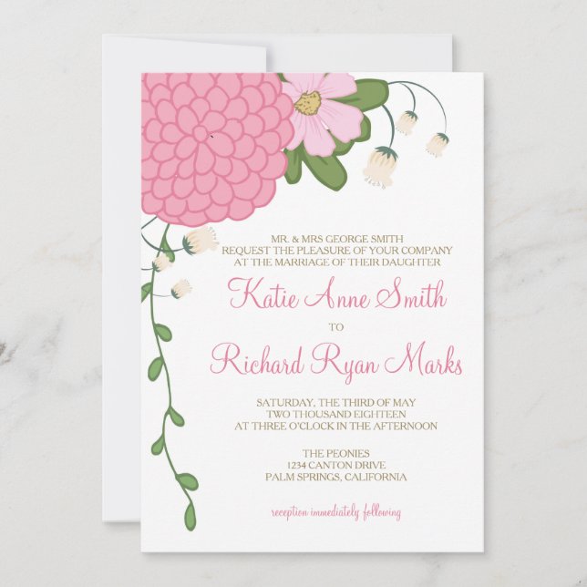 Faire-part de mariage floral de pivoine (Devant)
