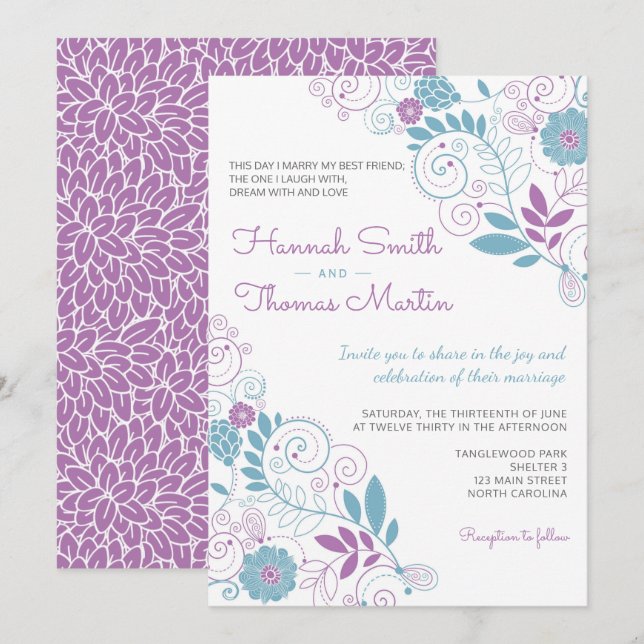 Faire-part de mariage floral de ressort lunatique (Devant / Derrière)
