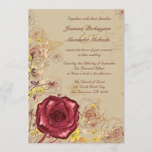 Faire-part de mariage floral de rose vintage de